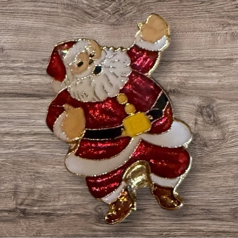 Vintage Christmas Wreath Brooch & Jolly Santa Claus Brooch